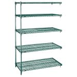 Complemento para estantería de rejilla verde Metroseal® con 5 estantes de rejilla Super Erecta®, 18" x 36" x 74"