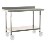 Metro TableWorx™ Mobile-Ready Stainless Steel Work Table with Type 316 Work Surface with Backsplash, Type 304 Shelf Base & Legs