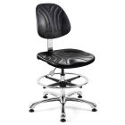 Bevco 7350DC Dura Mid-Height Class 10 Cleanroom Chair with Polished Aluminum Base, Black Polyurethane