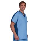 7182 Fashion Seal® Unisex Side Flex Modern Fit Scrub Shirt, Ciel Blue with Navy Trim