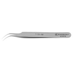 Excelta 7-SA-AM TealShield&trade; &#9733;&#9733;&#9733;&#9733; Tapered Antimicrobial Neverust&reg; Stainless Steel Tweezers with 45&deg; Curved, Very Fine, Precision Pointed Tips