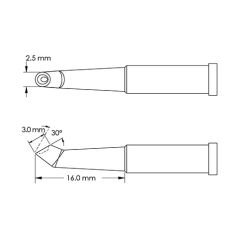 30&deg; Bent, Beveled 30&deg; x 3.0mm Concave Hoof Solder Tip, 2.5 x 16mm