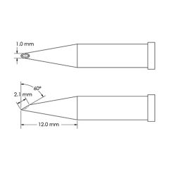 Beveled 60&deg; x 2.1mm Concave Hoof Solder Tip, 1.0 x 12mm