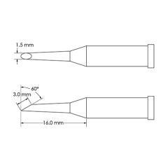 Metcal GT4-HF6015S 60&deg; Beveled Hoof Soldering Tip, 1.5 x 16mm