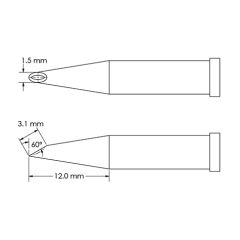 Beveled 60&deg; x 3.1mm Beveled Concave Hoof Solder Tip, 1.5 x 12mm