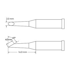 Beveled 60&deg; x 4.0mm Hoof Solder Tip, 2.0 x 16mm