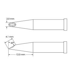 Beveled 60&deg; x 4.1mm Concave Hoof Solder Tip, 2.0 x 12mm