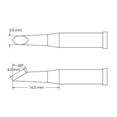 Beveled 60&deg; x 6.0mm Hoof Solder Tip, 3.0 x 16mm