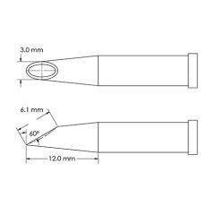 Beveled 60&deg; x 6.1mm Concave Hoof Solder Tip, 3.0 x 12mm