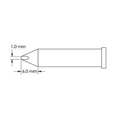 Metcal GT6-CH0010P 60&deg; Power Chisel Soldering Tip, 1.0 x 6.0mm Drawing