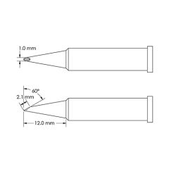 Beveled 60&deg; x 2.1mm Hoof Concave Solder Tip, 1.0 x 12mm