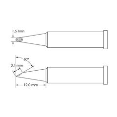 Beveled 60&deg; x 3.1mm Hoof Concave Solder Tip, 1.5 x 12mm