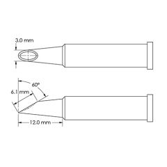 Beveled 60&deg; x 6.1mm Hoof Concave Solder Tip, 3.0 x 12mm