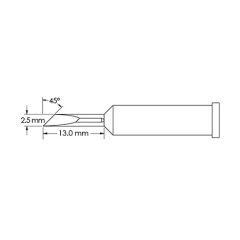 Metcal GT6-KN0025P 45&deg; Power Knife Soldering Tip, 2.5 x 13mm Drawing