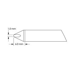 Metcal GTC-CH0010P 60&deg; Power Chisel Soldering Cartridge, 1.0 x 6.0mm Drawing