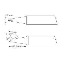 Beveled 60&deg; x 3.1mm Concave Hoof Rework Cartridge, 1.5 x 12mm