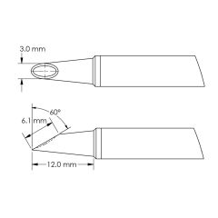 Beveled 60&deg; x 6.1mm Concave Hoof Rework Cartridge, 3.0 x 12mm