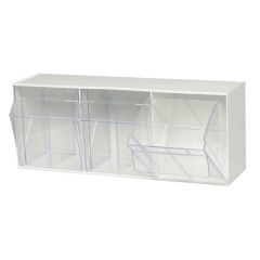 Quantum Tip Out Bins with (3) Clear Compartments, 23.63" x 7.75" x 9.5"