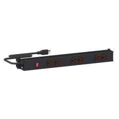 Treston 14-91118929 M20 Upright Mounted Adjustable 15-Amp Black Aluminum Power Rail with 6 Outlets, 20"