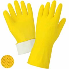 Global Glove 150F Flock Lined 18 Mil Latex Gloves, Yellow