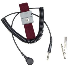 SCS 2214 Adjustable Burgundy Elastic Wrist Strap with 4mm Snap, Alligator Clip & 5' Coil Cord