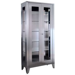 UMF Medical SS7840 Stainless Steel Display Cabinet with 2 Glass Doors & 5 Shelves, 39" x 77" x 16"